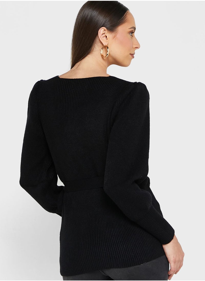 ELLA - Solid Crossed Over Sweater - Image 1
