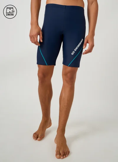 Styli Text Print Skinny Fit Swim Tights with Piping