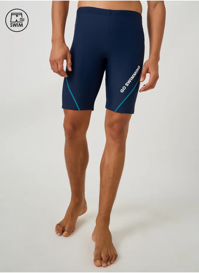 Styli Text Print Skinny Fit Swim Tights with Piping