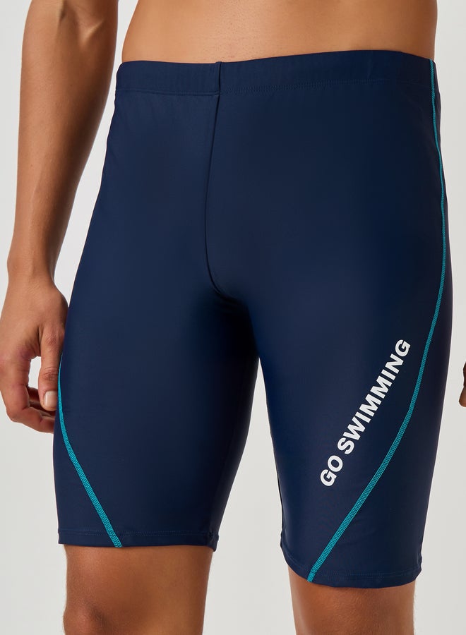 Styli Text Print Skinny Fit Swim Tights with Piping - Image 3