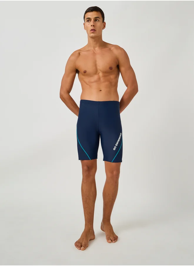 Styli Text Print Skinny Fit Swim Tights with Piping