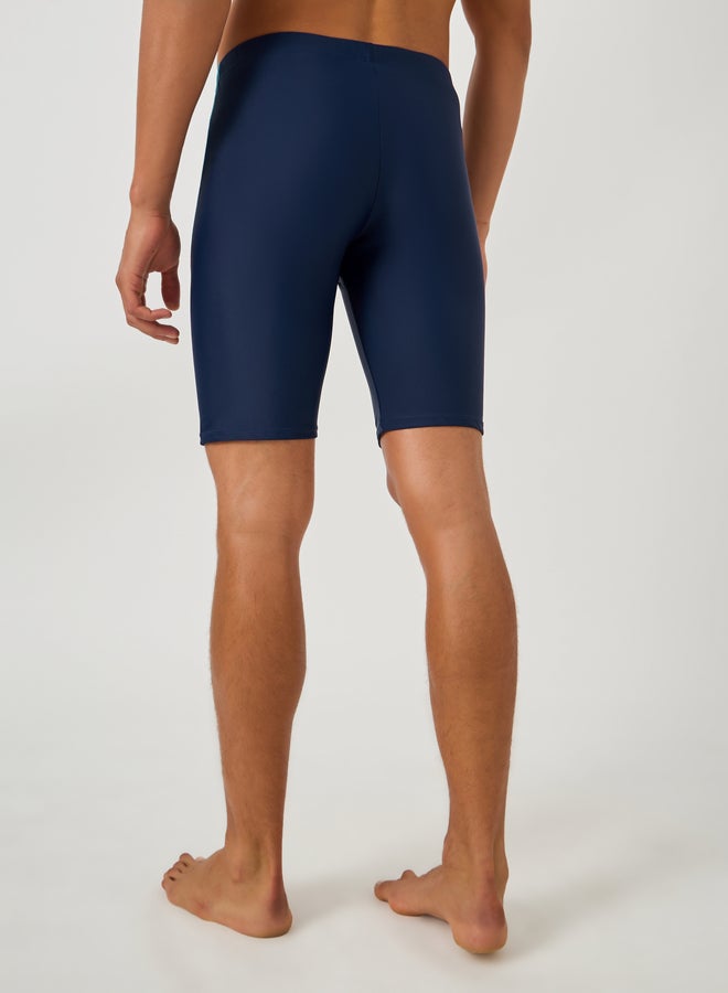 Styli Text Print Skinny Fit Swim Tights with Piping - Image 4