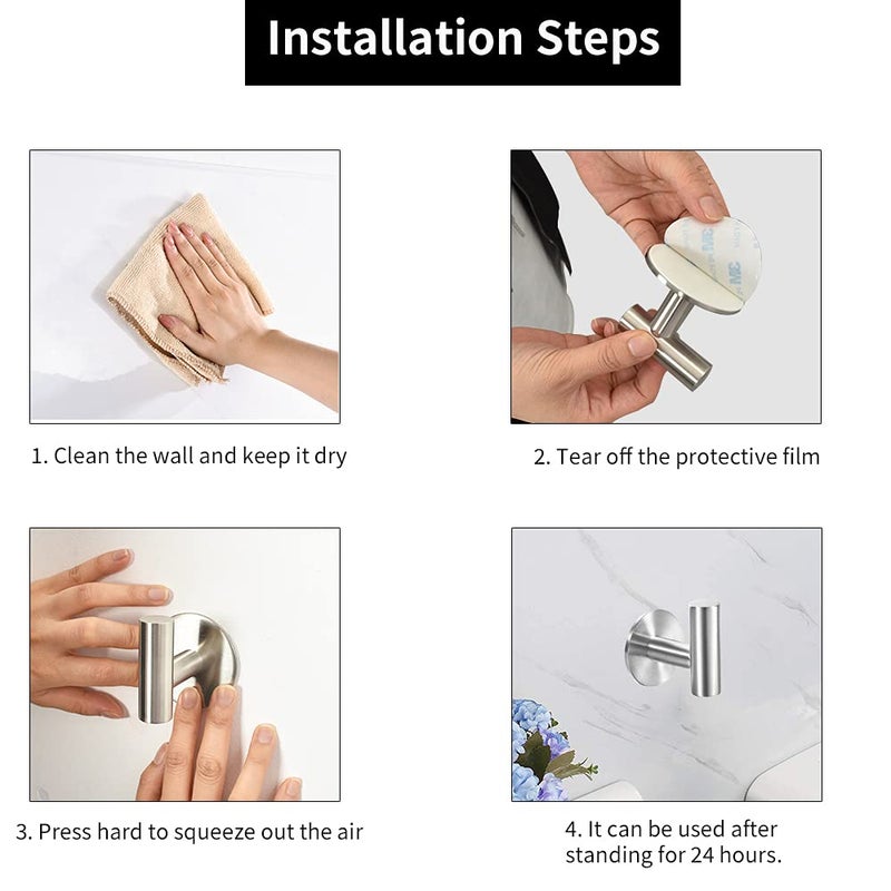 Vuzvuv Adhesive Brushed Nickel SUS304 Stainless Steel Towel Hooks â€“ Heavy Duty Waterproof, Self-Adhesive Coat Robe Hook for Bathroom, Kitchen, Hotel (2-Pack) - Image 5