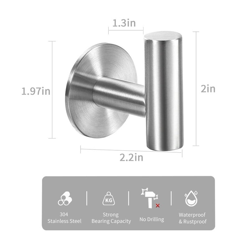 Vuzvuv Adhesive Brushed Nickel SUS304 Stainless Steel Towel Hooks â€“ Heavy Duty Waterproof, Self-Adhesive Coat Robe Hook for Bathroom, Kitchen, Hotel (2-Pack) - Image 2