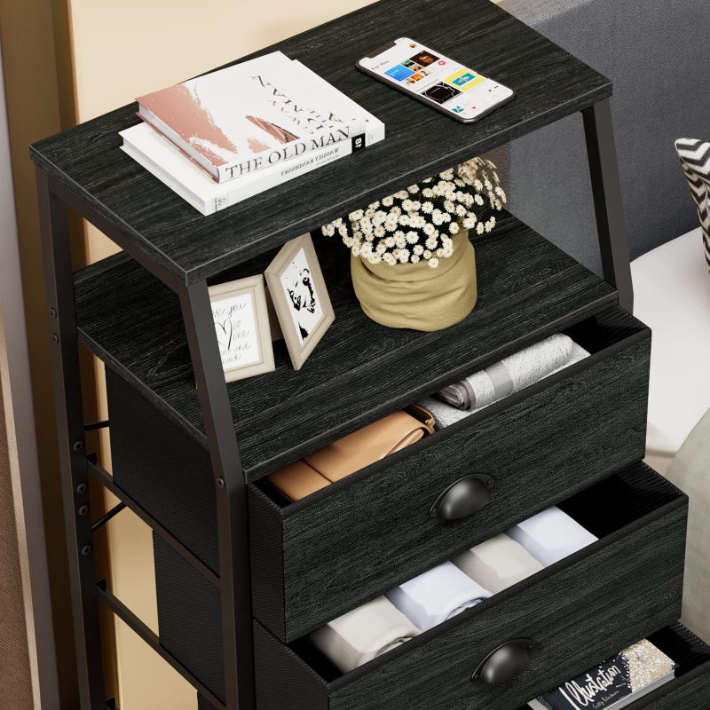 Furnulem Black Dresser with 5 Drawers, Vertical Storage Tower Fabric Dresser for Bedroom, Hallway, Entryway, Nursery, Closet Organizer, Nightstand Bedside Table Furniture, Sturdy Steel Frame, Wood Top - Image 3