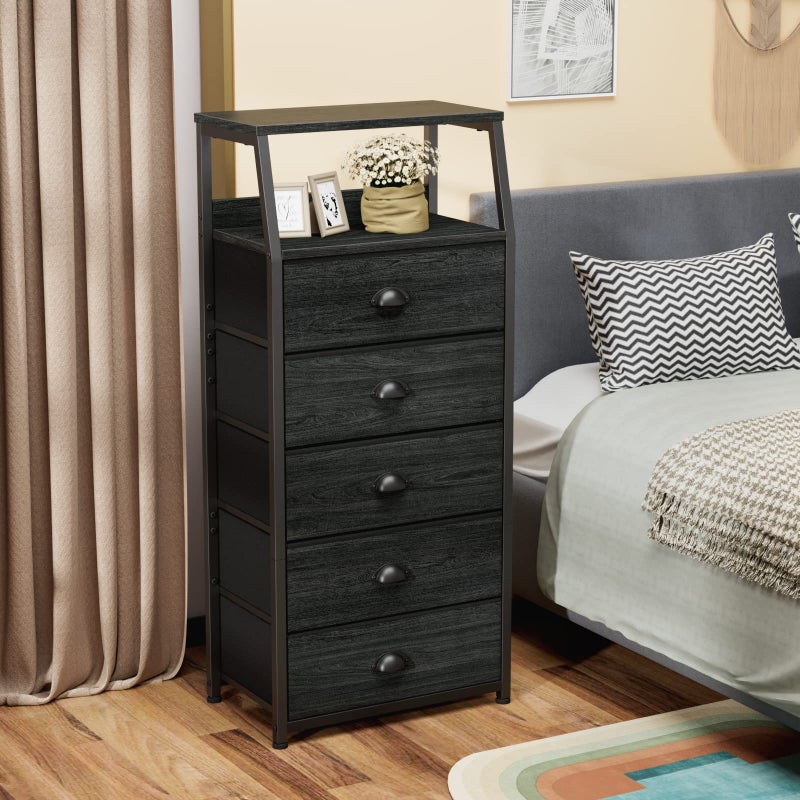 Furnulem Black Dresser with 5 Drawers, Vertical Storage Tower Fabric Dresser for Bedroom, Hallway, Entryway, Nursery, Closet Organizer, Nightstand Bedside Table Furniture, Sturdy Steel Frame, Wood Top - Image 5