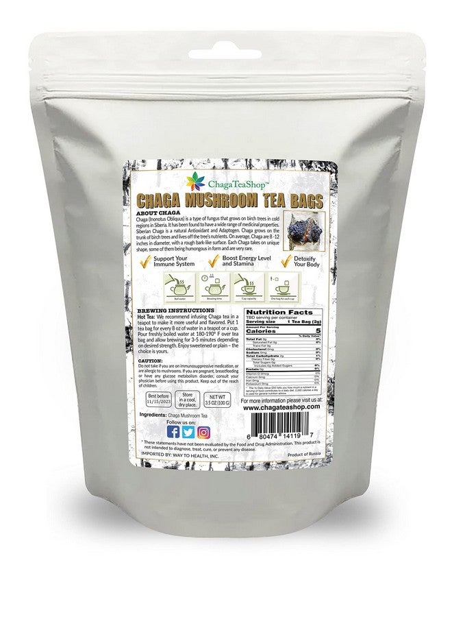 ChagaTeaShop Siberian Chaga Mushroom Individual Filter Tea Bags Original 50 Filter Bags Net Wt 3.5 Oz (100g) - Image 2