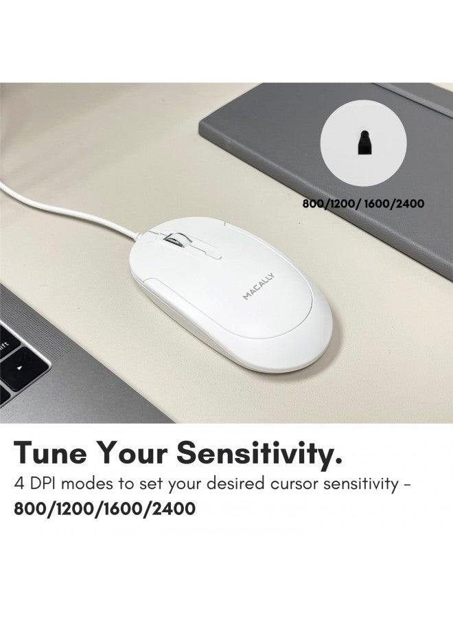 Macally Wired USB C Mouse for Mac and PC - Slim, Quiet, and Reliable - 3 Button Layout, Scroll Wheel, and 4 DPI Mode (800/1200/1600/2400) Type C Mouse for MacBook Pro/Air, iMac, Laptop - Image 4