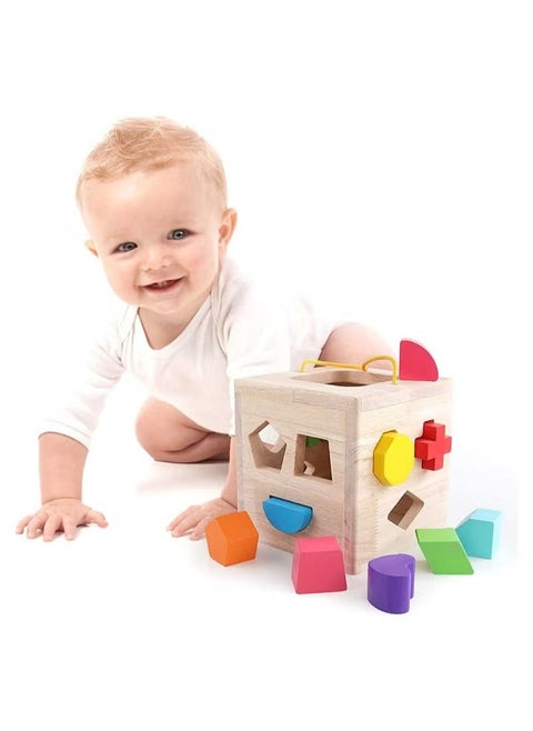 Wooden Blocks Shape Sorter Set Sturdy, Durable and Colorful, Assorted