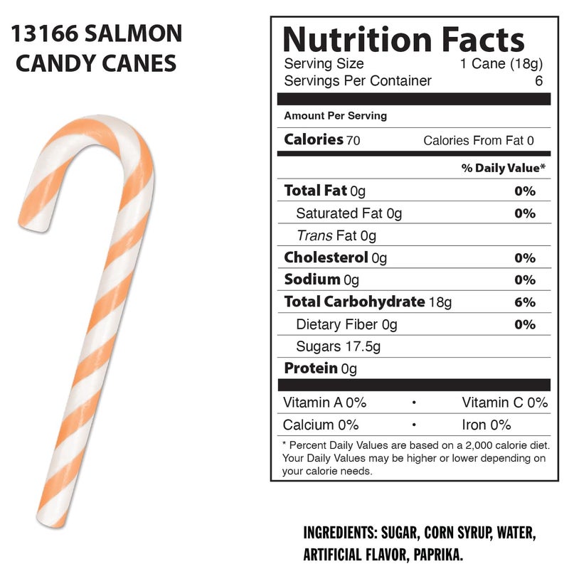 Archie McPhee Pacific Northwest Salmon Candy Canes - Set of 6 Pink and White Striped Novelty Candy Canes, Funny Gag Gift, 5.25 Inch - Image 2