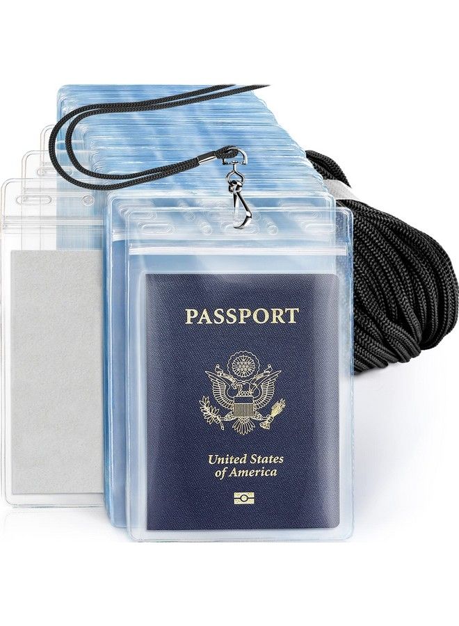 MIFFLIN Usa 4X6 Inch Plastic Card Holder And Lanyard Set (Black Lanyards Clear Xxl Pouch 5 Pack) Lanyard And Id Passport Holder Set Extra Large Name Badge Card Holder With Lanyards - Image 1
