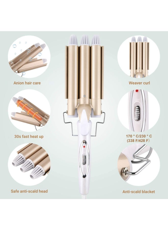 Geemy - Hair Curler 3 Barrels Curling Iron Professional Hair Curler Roller Wave Wand Ceramic Triple Barrel Curly Tong Hair Styling Tools - Image 1