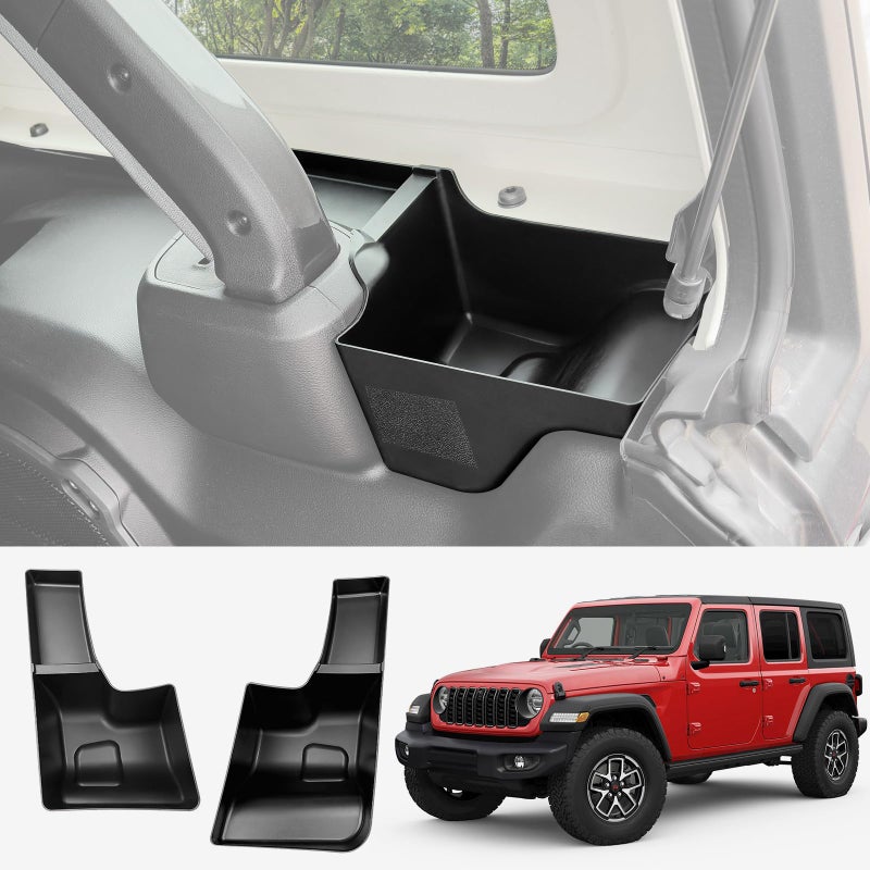 Utiiy Trunk Side Storage Bin Fit for 2024 Jeep Wrangler JL JLU 4XE Cargo Organizer Tray Wheel Well Storage Box for 2024 Wrangler JL 4 Door Accessories 2PCS No ScrewsLeftRight