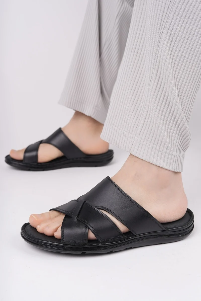 موغو Eco Guaranteed Men's Daily Leather Comfortable Soft Sole Orthopedic Slippers