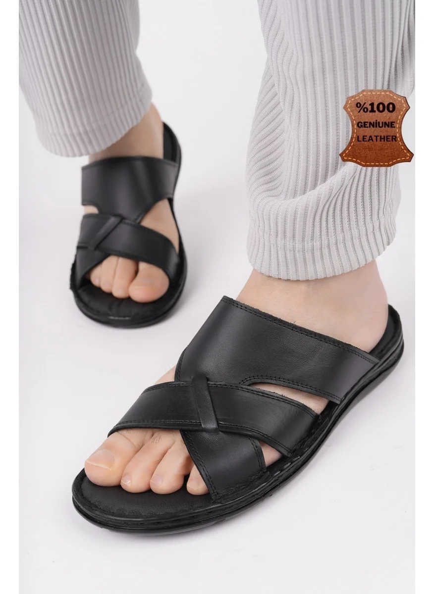 موغو Eco Guaranteed Men's Daily Leather Comfortable Soft Sole Orthopedic Slippers