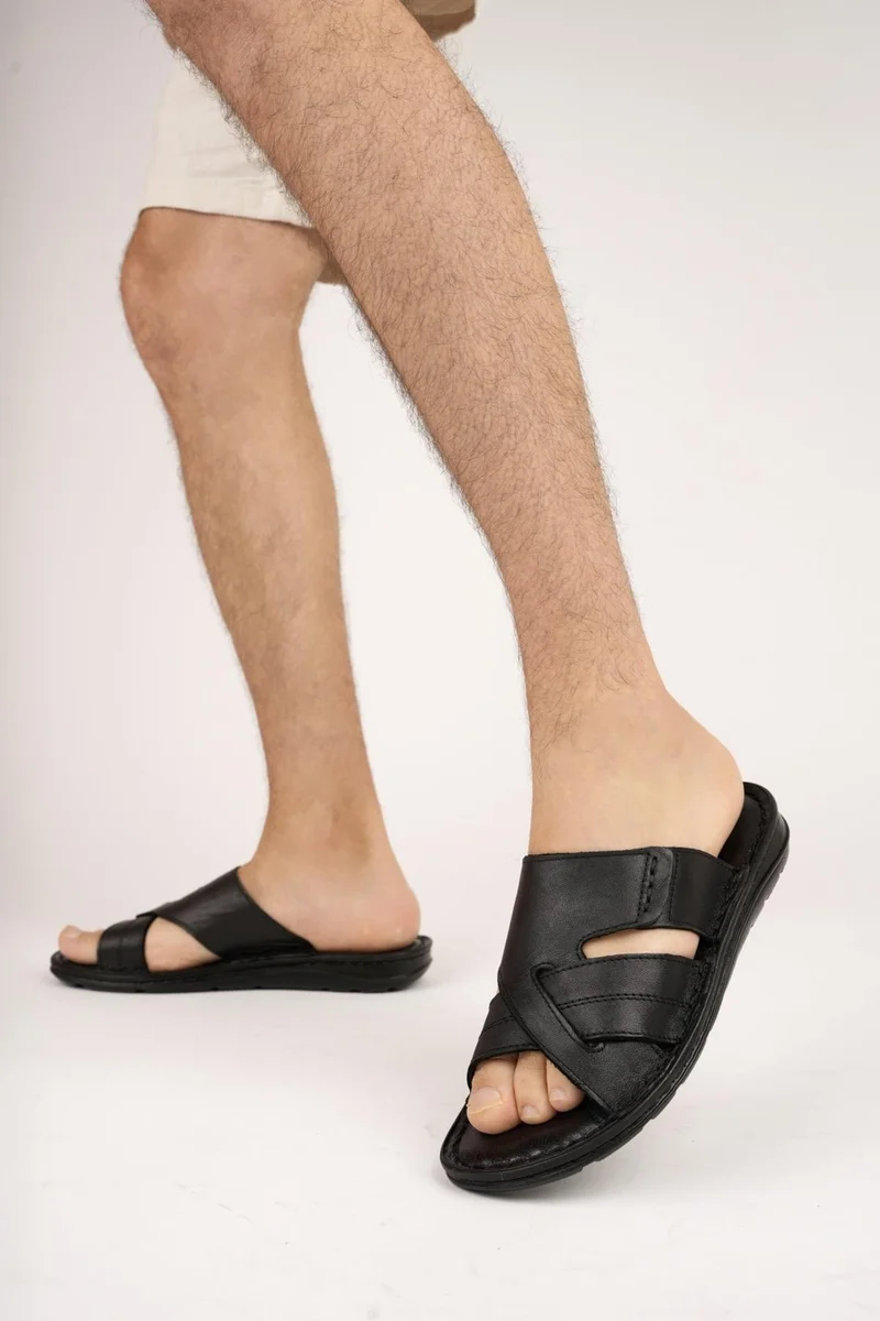 موغو Eco Guaranteed Men's Daily Leather Comfortable Soft Sole Orthopedic Slippers