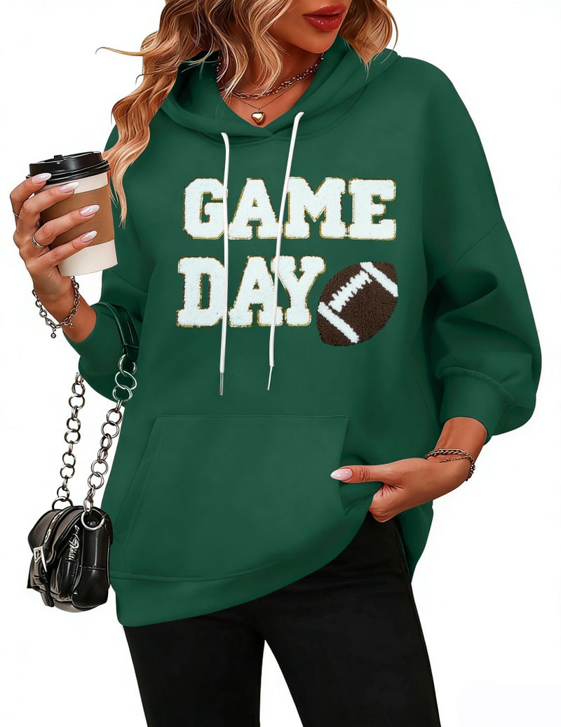 FASHGL Game Day Football Sweatshirt Women: Funny Football Graphic Hoodie Sunday Funday Pullover Hoodies Long Sleeve Tops Green - Image 2