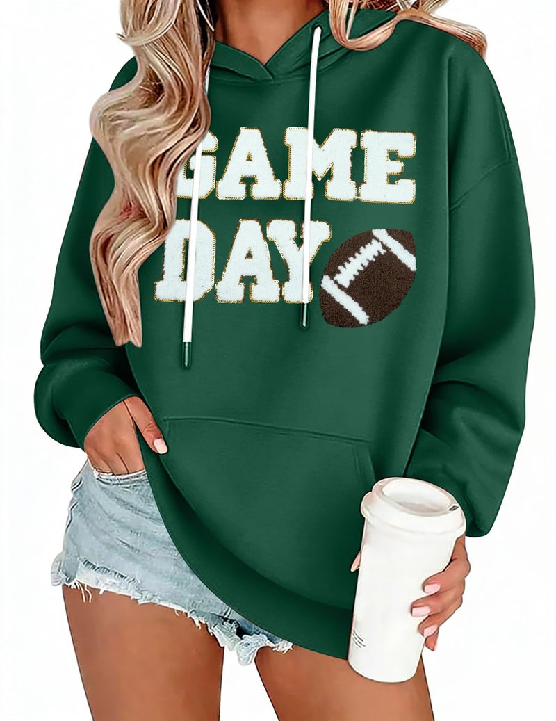 FASHGL Game Day Football Sweatshirt Women: Funny Football Graphic Hoodie Sunday Funday Pullover Hoodies Long Sleeve Tops Green - Image 1