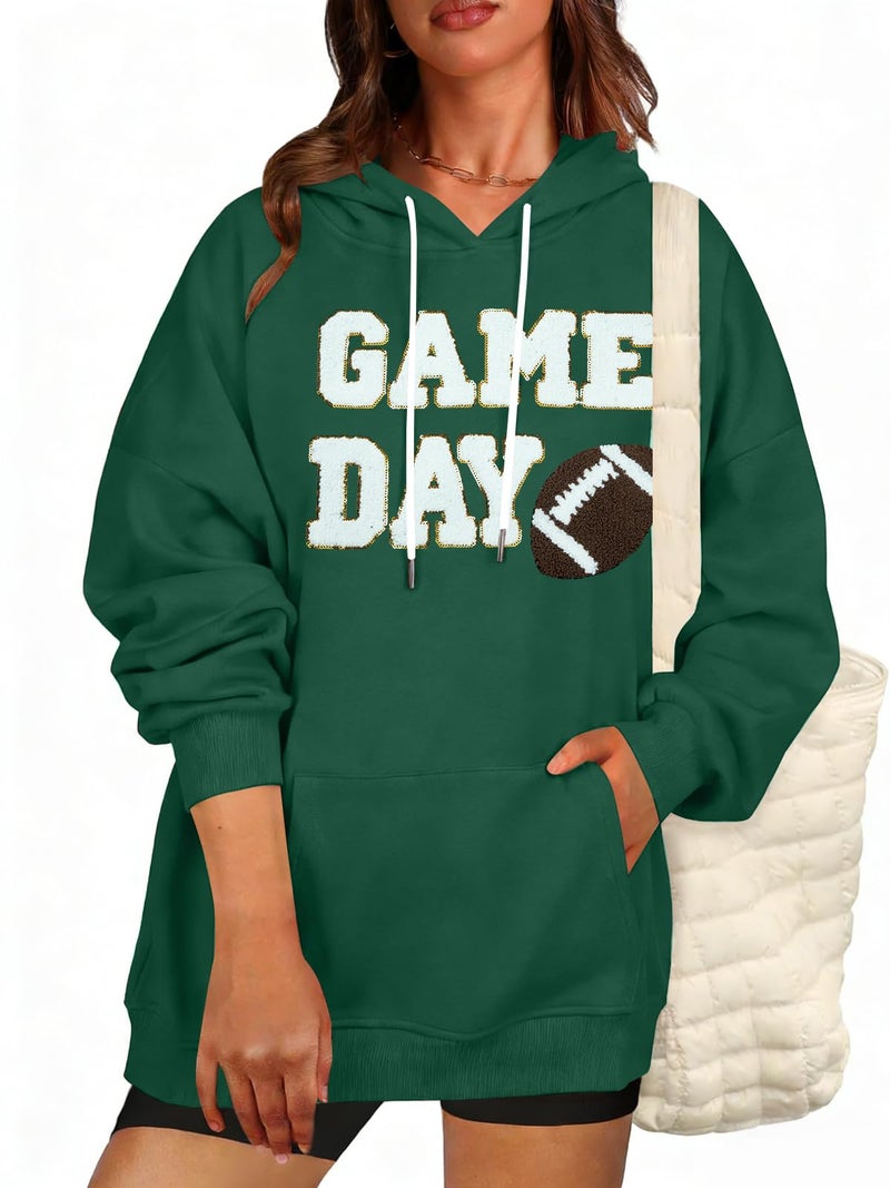 FASHGL Game Day Football Sweatshirt Women: Funny Football Graphic Hoodie Sunday Funday Pullover Hoodies Long Sleeve Tops Green - Image 4
