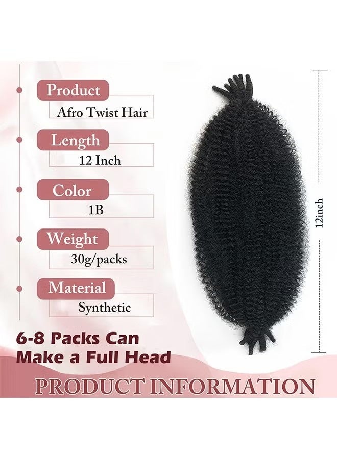 3 Packs Springy Afro Twist Hair, 12 Inch Marley Twist Braiding Hair, Afro Twist Hair Pre-Separated Spring Twist Hair, Natural Black Kinky Twist Hair Extensions for Women(12 Inch Pack of 3) - Image 5