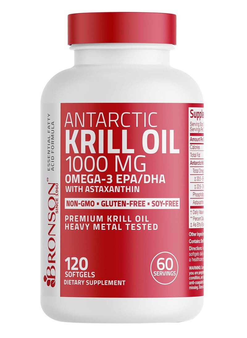 Bronson Antarctic Krill Oil 1000 Mg With Omega3S Epa Dha And Astaxanthin Heavy Metal Tested 120 Softgels 60 Servings  - Image 1