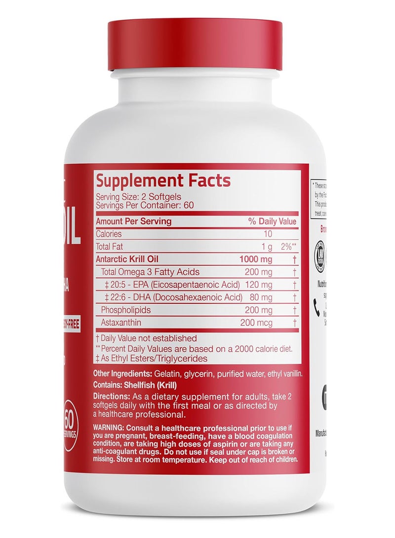 Bronson Antarctic Krill Oil 1000 Mg With Omega3S Epa Dha And Astaxanthin Heavy Metal Tested 120 Softgels 60 Servings  - Image 3