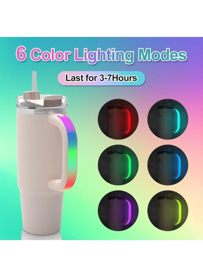 مقبض اكواب باضاءة LED بـ6 الوان لكؤوس ستانلي 40 اونصة/30 اونصة | ملحق مقبض مقاوم للماء قابل لاعادة الشحن للاستخدام في الهواء الطلق والتخييم والحفلات والمنزل | هدية لمحبي اكواب ستانلي(وردي) - Image 2
