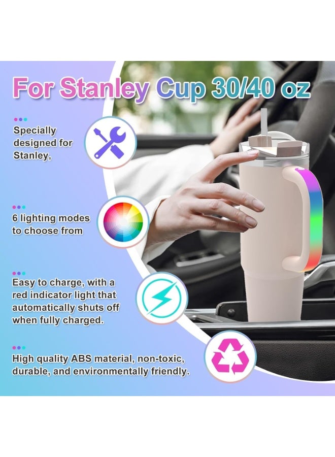 مقبض اكواب باضاءة LED بـ6 الوان لكؤوس ستانلي 40 اونصة/30 اونصة | ملحق مقبض مقاوم للماء قابل لاعادة الشحن للاستخدام في الهواء الطلق والتخييم والحفلات والمنزل | هدية لمحبي اكواب ستانلي(وردي) - Image 3