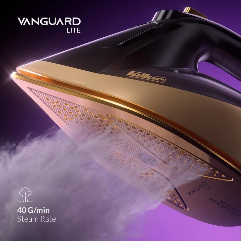 Feller Germany Vanguard Series Steam Iron, 2600W, Prime Gold Ceramic Double Sole Plate with Anti Calc, Auto Shut off, TrueTemp, Easy One Button Steam, SI260, 2Y Guarantee-KSA Version (Gold) - Image 4