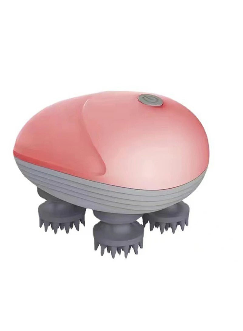 Portable Electric Scalp Massager Cordless Head Massager with 4 Kneading Heads Pink - Image 1