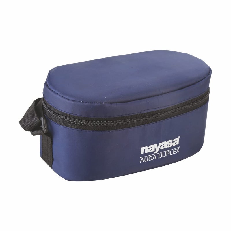 NAYASA Nayasa Aqua Duplex Lunch Box with 3 Containers (2 Round Containers & 1 Oval Container) Comes with Ziper Pouch, 3 Stainless Steel Containers with Airtight & Leak proof Lid- 300 ML, Ideal For School/ College/ Office, Full Meal & Easy To Carry, Blue  - Image 2