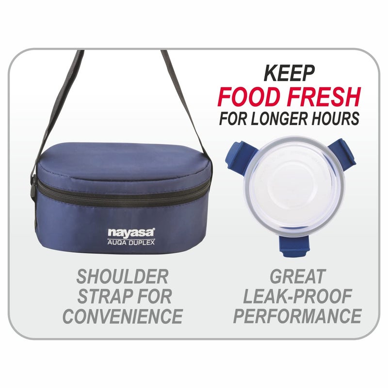 NAYASA Nayasa Aqua Duplex Lunch Box with 3 Containers (2 Round Containers & 1 Oval Container) Comes with Ziper Pouch, 3 Stainless Steel Containers with Airtight & Leak proof Lid- 300 ML, Ideal For School/ College/ Office, Full Meal & Easy To Carry, Blue  - Image 3