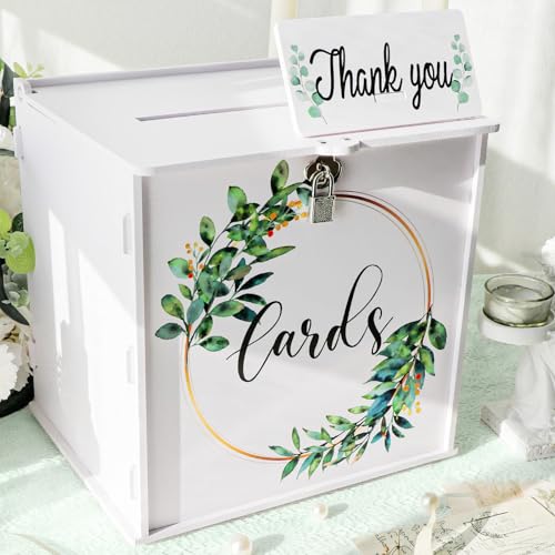 OurWarm Wedding Card Box with Lock PVC Wedding Card Boxes for Reception White Wedding Box for Cards and Money Envelope Money Box Gift Card Box for Party Wedding Decor Graduation Baby Shower - Image 1