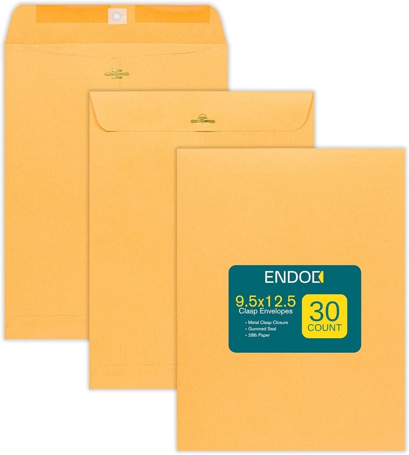 EnDoc Clasp Envelopes – 9.5x12.5 Inches Brown Kraft Catalog Envelopes Letter Size - 30 Pack - with Clasp Closure & Gummed Seal – 28lb Heavyweight Paper Envelopes for Home, Office, Business, Legal or School - Image 1