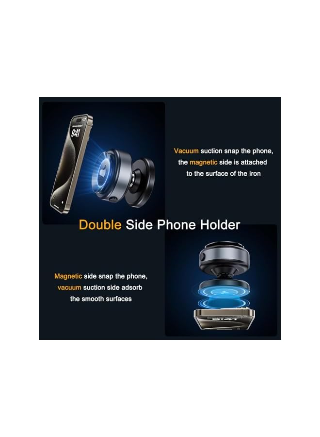 S-TOP 1pcs Electric Vacuum Magnetic Car Phone Mount - 360° Rotating Suction Cup Holder, Strong Magnetic Grip, Adjustable Secure Mobile Phone Holder (silvery) - Image 1