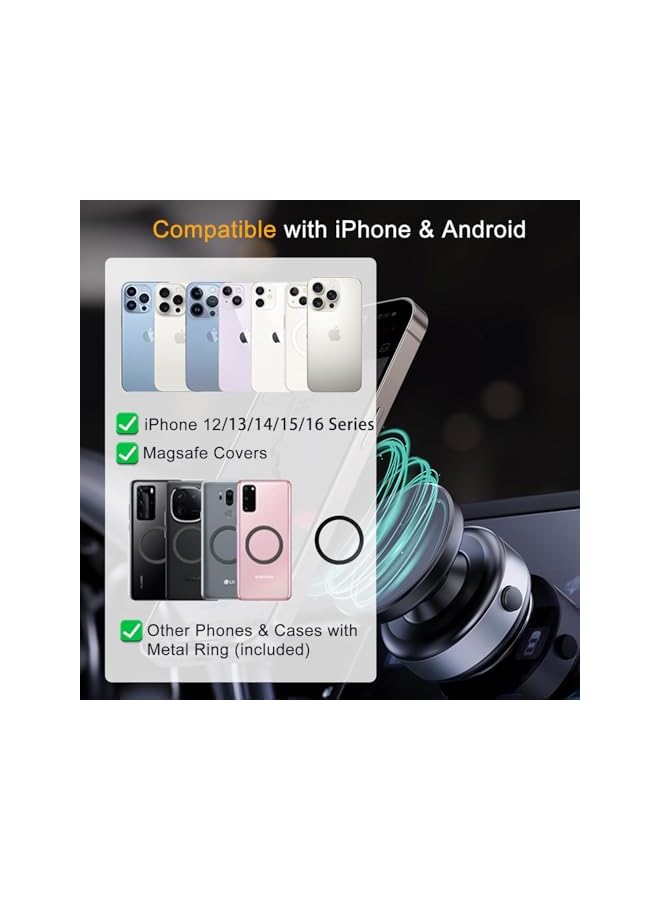 S-TOP 1pcs Electric Vacuum Magnetic Car Phone Mount - 360° Rotating Suction Cup Holder, Strong Magnetic Grip, Adjustable Secure Mobile Phone Holder (silvery) - Image 3