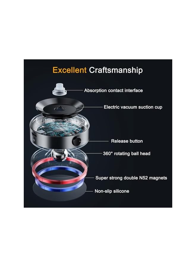 S-TOP 1pcs Electric Vacuum Magnetic Car Phone Mount - 360° Rotating Suction Cup Holder, Strong Magnetic Grip, Adjustable Secure Mobile Phone Holder (silvery) - Image 4
