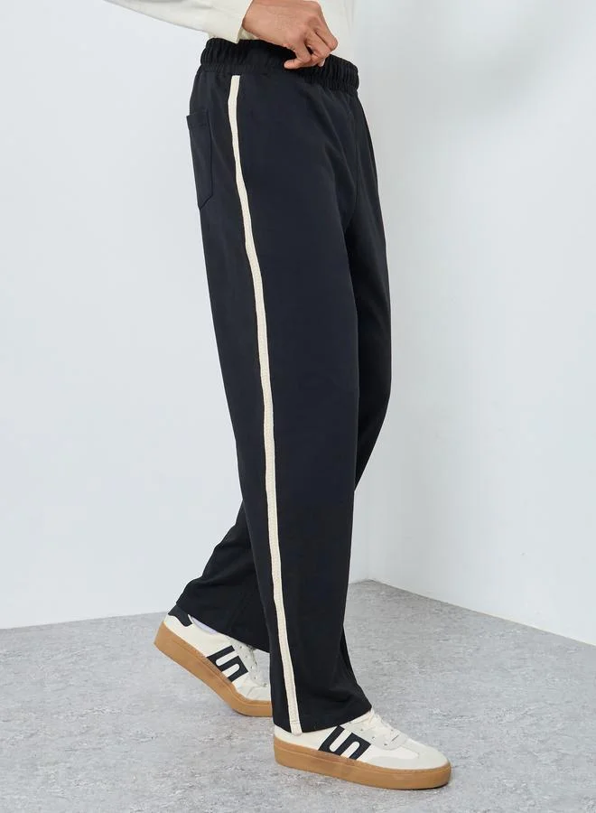 Men Black Relaxed Fit Striped Joggers
