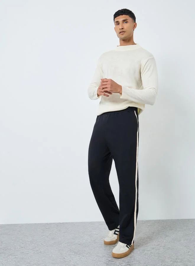 Styli Men Black Relaxed Fit Striped Joggers