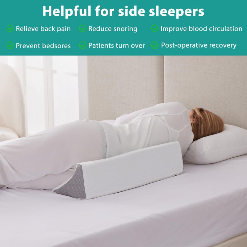 Bedluxe Wedge Pillow for Side Sleeping, Comfort Foam Back Pillow for Side Sleeper, Bed Wedges & Body Positioners for After Surgery, Pregnancy Support, Back Pain, Preventing Bedsores, White/Grey - Image 4