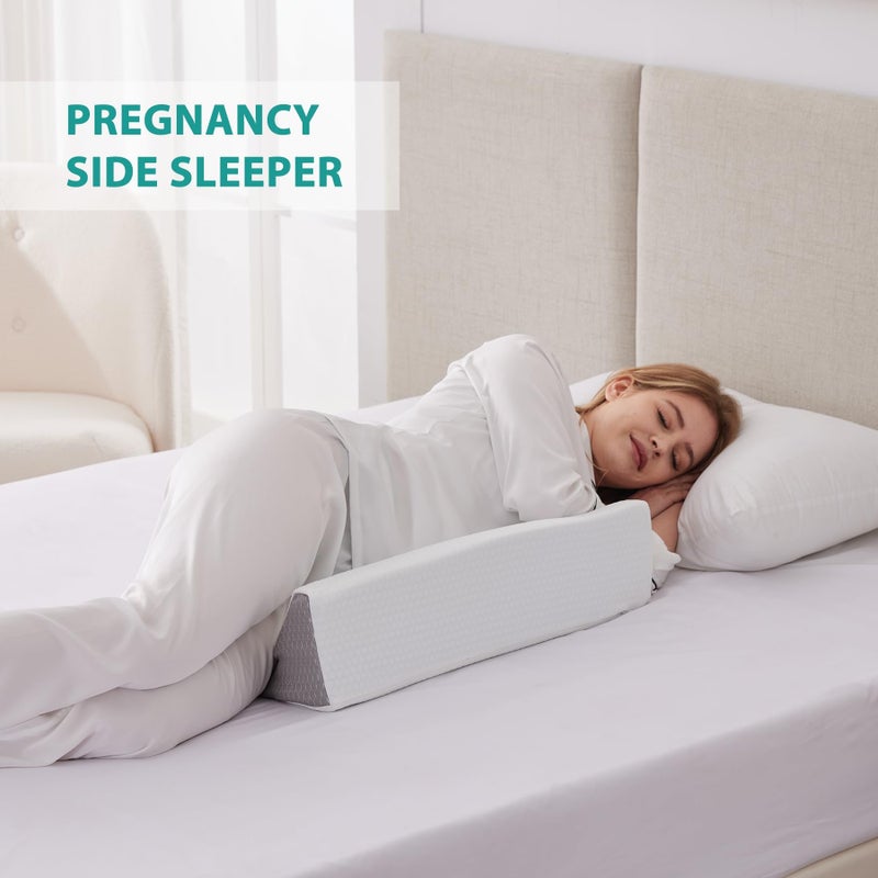 Bedluxe Wedge Pillow for Side Sleeping, Comfort Foam Back Pillow for Side Sleeper, Bed Wedges & Body Positioners for After Surgery, Pregnancy Support, Back Pain, Preventing Bedsores, White/Grey - Image 5