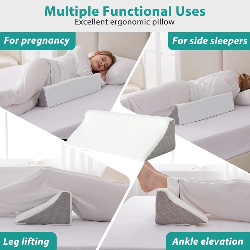 Bedluxe Wedge Pillow for Side Sleeping, Comfort Foam Back Pillow for Side Sleeper, Bed Wedges & Body Positioners for After Surgery, Pregnancy Support, Back Pain, Preventing Bedsores, White/Grey - Image 3