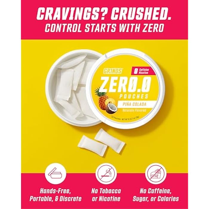Grinds Zero.O Pouches - Caffeine Free Pouches - Sugar-Free - 0 Calories - Naturally Flavored - Piña Colada - 3 Pack - 18 Pouches Per Can - Image 4