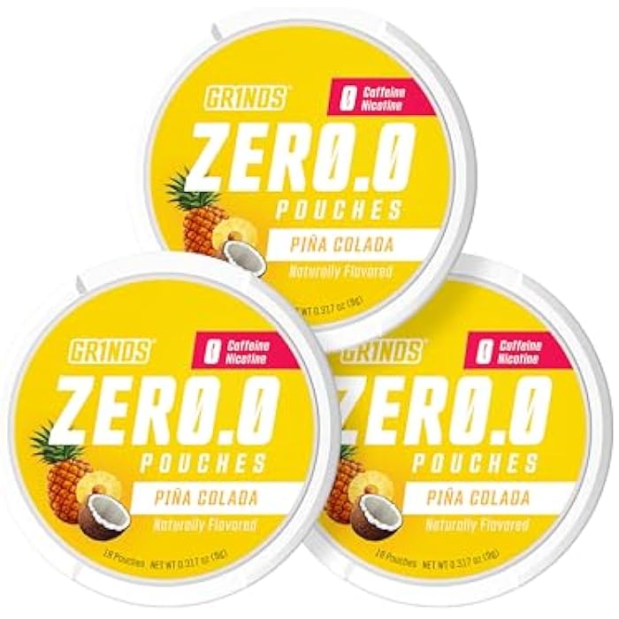 Grinds Zero.O Pouches - Caffeine Free Pouches - Sugar-Free - 0 Calories - Naturally Flavored - Piña Colada - 3 Pack - 18 Pouches Per Can - Image 1