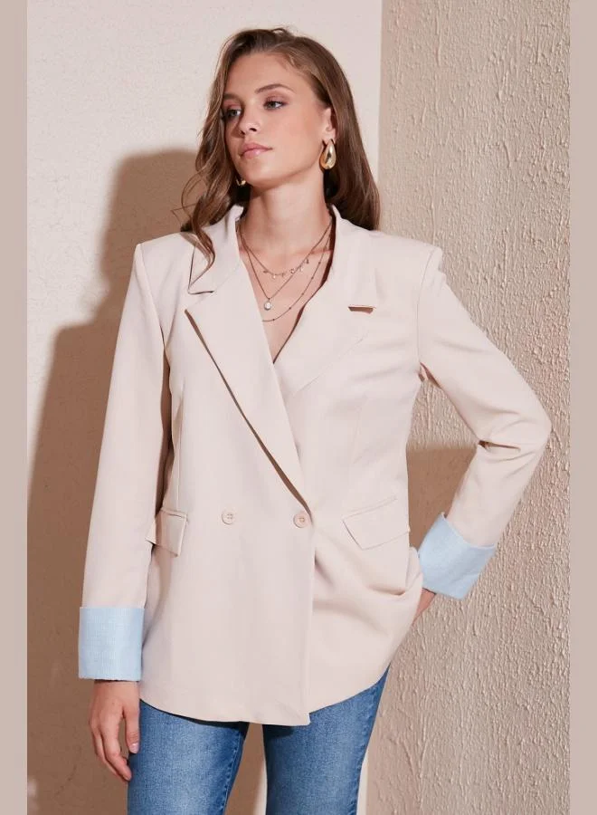 ليلا جاكيت بليزر ليلا مزدوج الصدر بقصة عادية للنساء