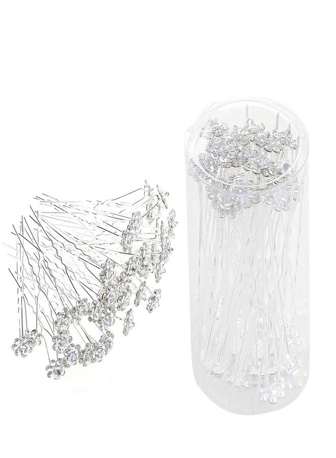 BETITETO 40 Pcs U-Shaped Flower Rhinestone Hair Pins Crystal Hair Accessories for Bridal Wedding Party Girls' Sweet Sixteen (White) - Image 5