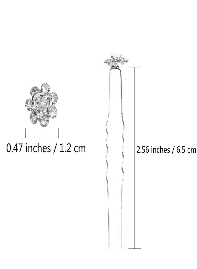 BETITETO 40 Pcs U-Shaped Flower Rhinestone Hair Pins Crystal Hair Accessories for Bridal Wedding Party Girls' Sweet Sixteen (White) - Image 4