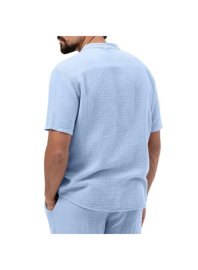 Men's Casual Pure Color T-Shirt Short Sleeve Shirt Pants Set Thin Summer - Image 2