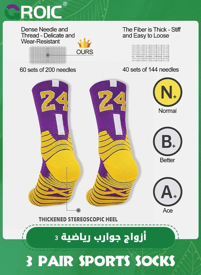 GROIC 3 Pair Elite Basketball Socks, Athletic Socks with 3D Ankle Protection, Football Socks & Running Socks, Compression Cushion Sport Socks Unisex  - Image 4