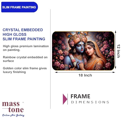 Masstone Radha Krishna Crystal Embedded High Gloss Wall Painting, Golden Slim Frame, 45x30 Cm Wall Art for Living Room, Bedroom, Office & Home Décor (HG07) - Image 4